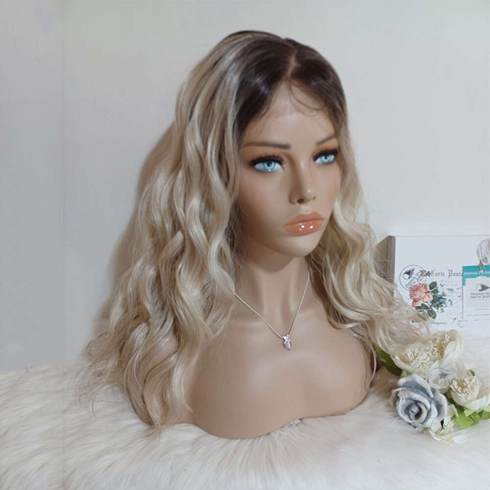 Light Blonde Hair Lace Front Wig Dark Roots Ombre Melting Wigs High-Quality Heat Resistant Synthetic Fiber 24" Wavy