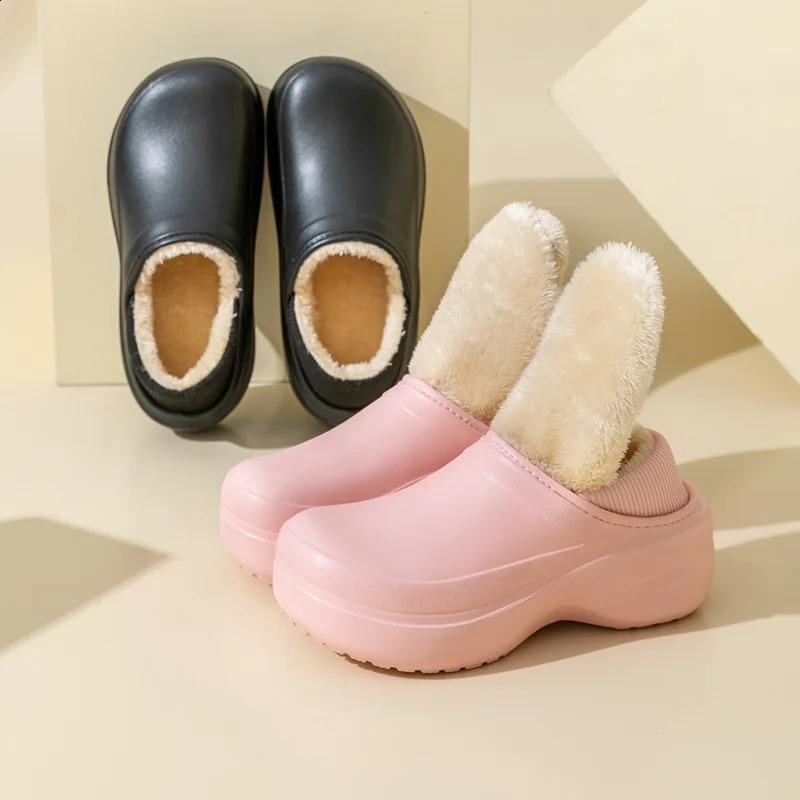 Comwarm winter fur slippers for women warm soft thick sole plush and fluffy slippers for outdoor couples non slip cotton shoes 240914