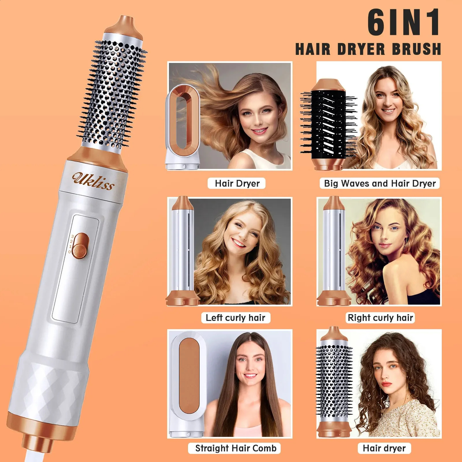 6-in-1 dry brush automatic curling iron curling straight anion dual-purpose hairstyle air comb 240907