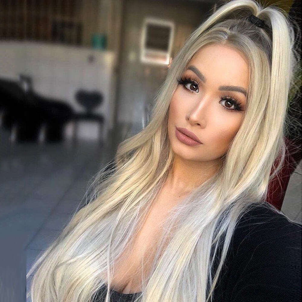 High-Quality Heat Friendly Fiber Platinum Icy Blonde Long Synthetic Lace Front Loo Feels Like Natural Hair Straight Wig