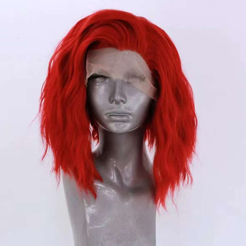 Hot Red Short Curly Heat Resistant Synthetic Lace Front Wig For Fashion Women Free Part Bob Wigs Daily Use Cosplay