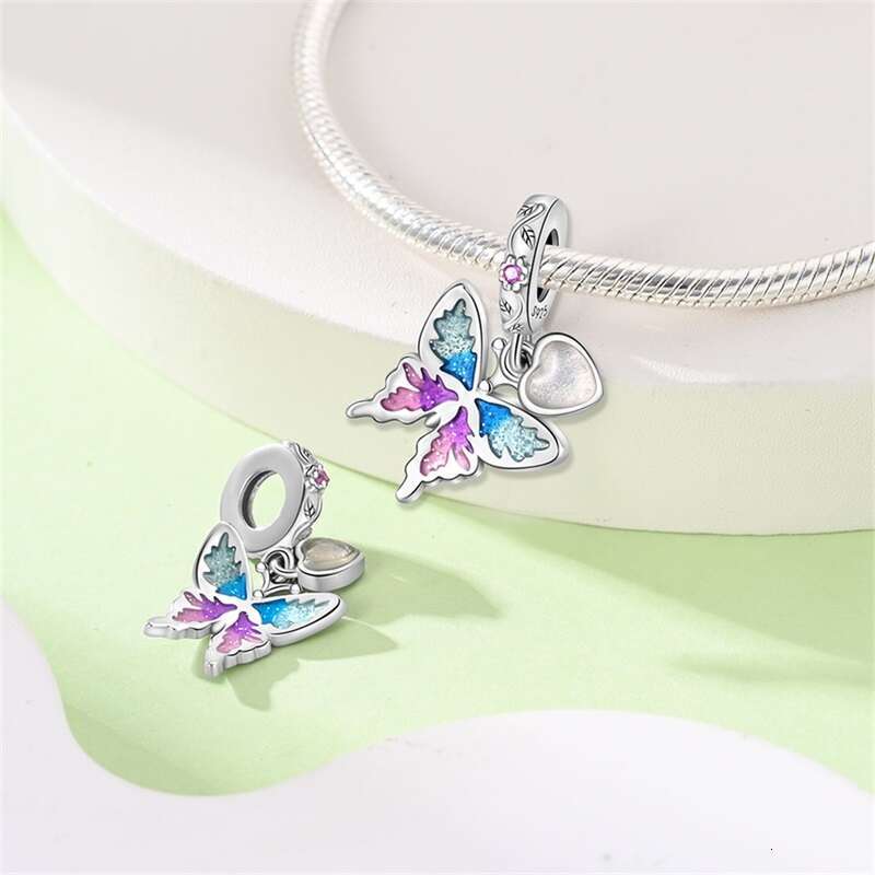 New 925 Sterling Silver wers Gem Butterfly Charms Beads Fit Original Bracelet DIY Warm Birthday Jewelry Gift