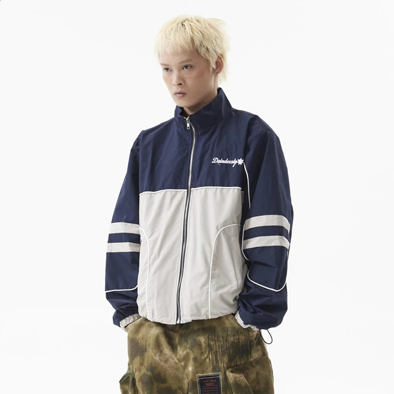 PFNW American Contrast Color Striped Jacket Mens Lazy Sports Style Outdoor Stand Collar Zipper Trend Tops Autumn 28W4761 240905