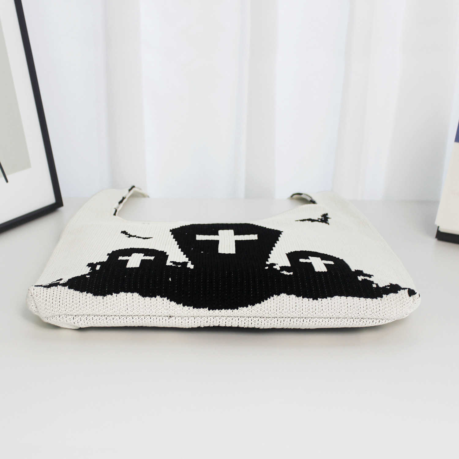 CMM Halloween Creative Funny Cemetery Tombstone Shoulder Bag Woolen Womens Bag Woven Cartoon Knitted Bag
