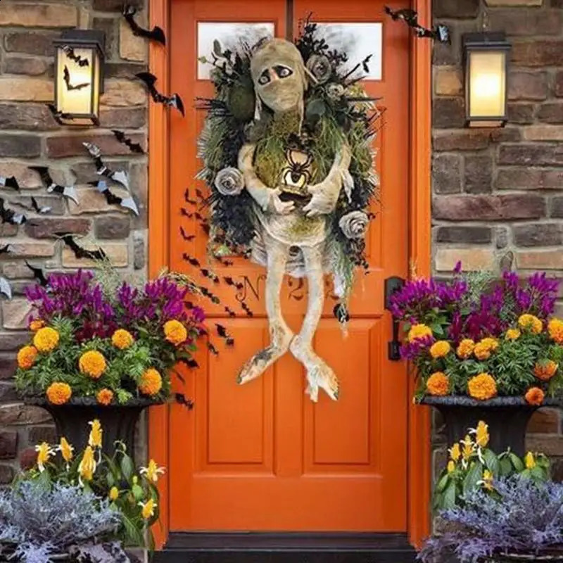 Beautiful Mummy Wreath Halloween Welcome Sign Door Wreath Front Door Ornament Scary Halloween Indoor Outdoor Decorations Wreath 240912