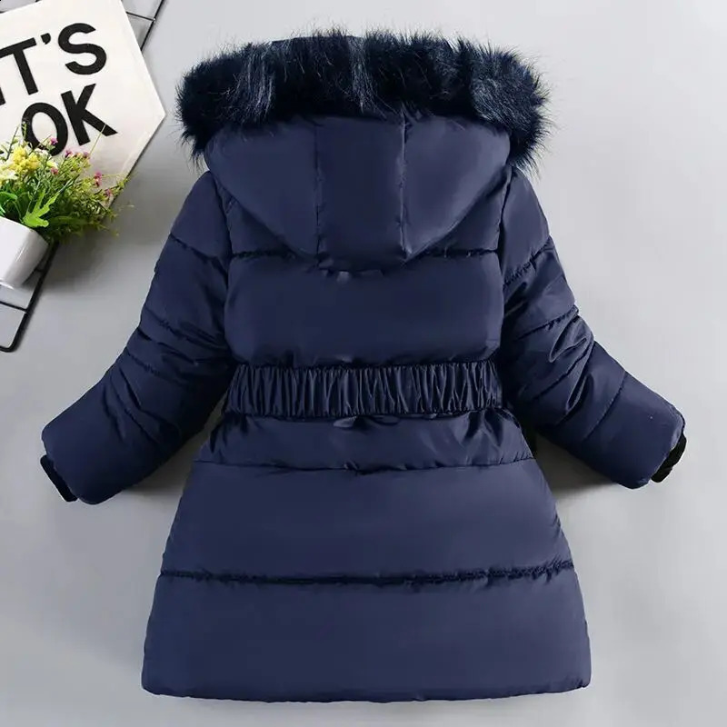 Winter Jacket Girls Parkas Green Hooded Children Thicken Warm Coat Cotton Padded Clothes Snow Wear For Kids 240905