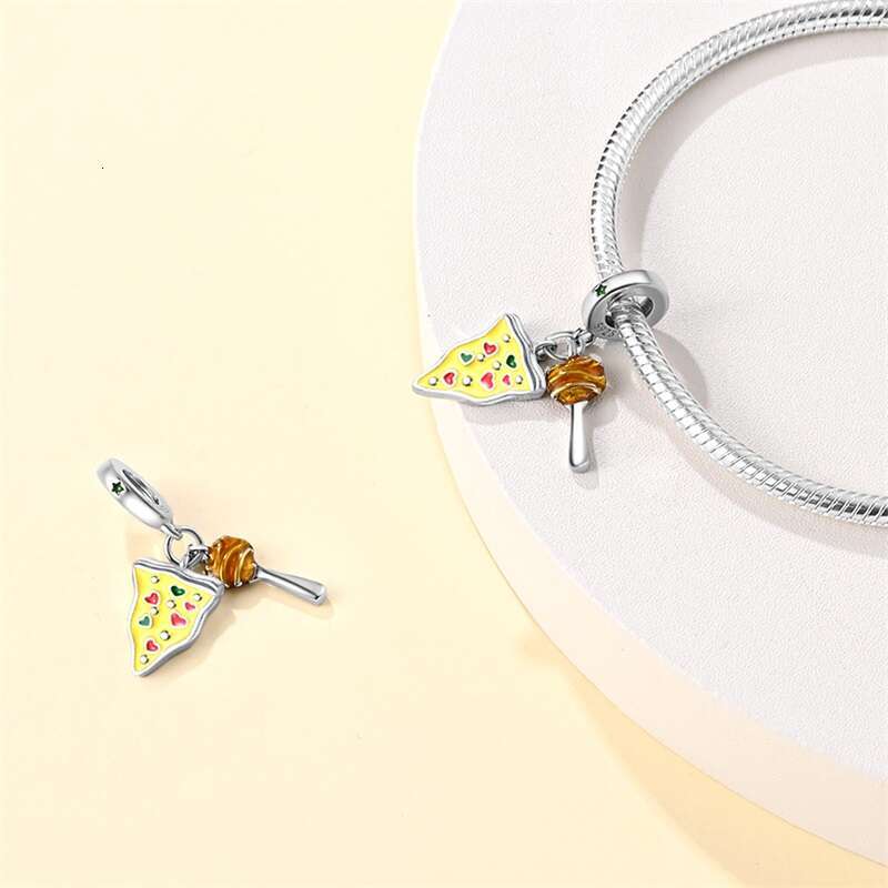 925 Sterling Silver Chocolate Pizza Cake Fries Food Charms Beads Fit Original Bracelets DIY Cute Jewelry Gifts