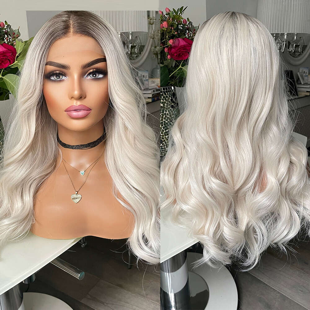 Ombre White Lace Front Wig With Dark Roots Heat Resistant Synthetic Wigs Realistic Natural Haire Free Style Daily Use Cosplay