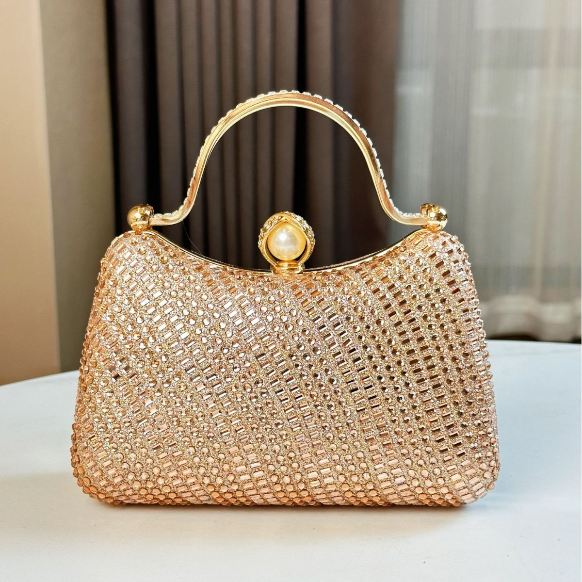 Celebrity Banquet Bag Cross Shoulder High Gui Style Shining Sequins Wave Shape Handbag Full Diamond Handle