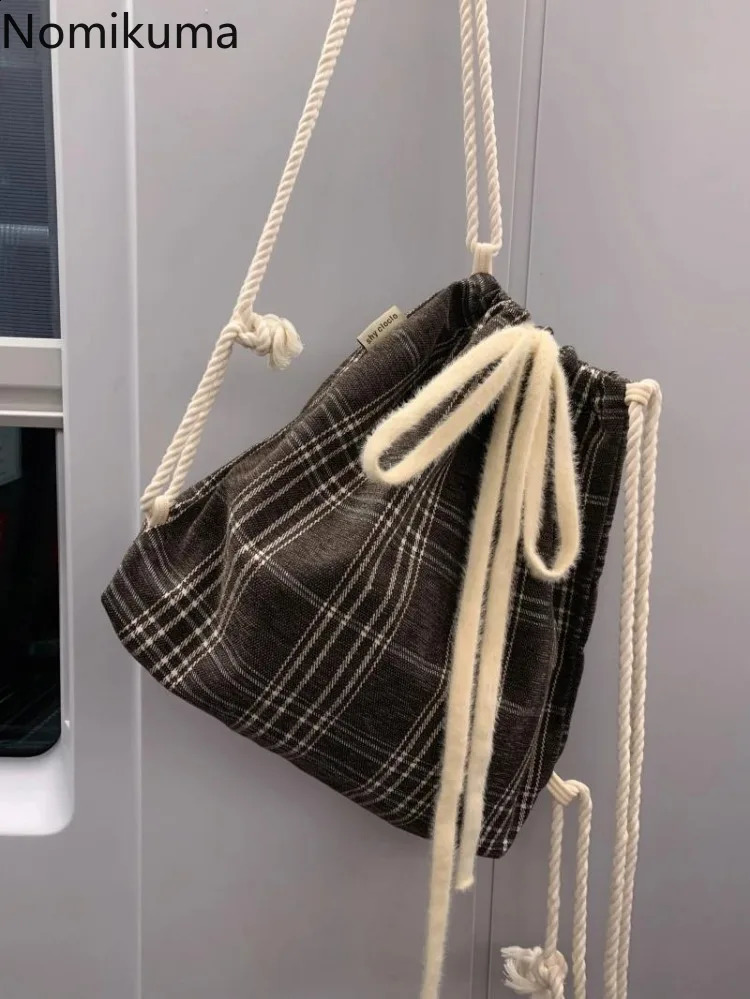 Preparatory style Korean fashion plain backpack womens drawstring casual shoulder bag Y2k aesthetic womens retro backpack 49B177 240912
