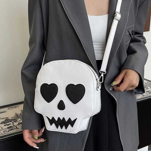 CMM Personalized Fashion Bag for Women Trendy Cool Skull Small Round Bag Versatile Halloween Single Shoulder Crossbody Bag