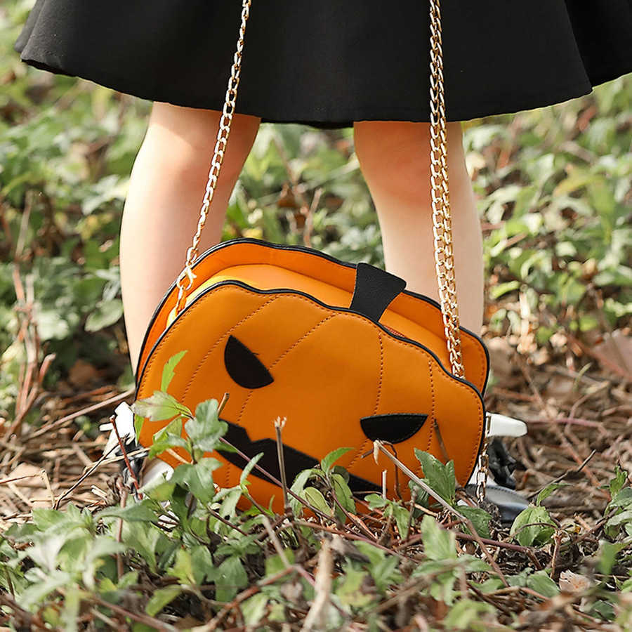 CMM Funny Pumpkin Color Contrasting Personalized Creative One Shoulder Diagonal Cross Chain Small Bag Cartoon Halloween Womens Bag