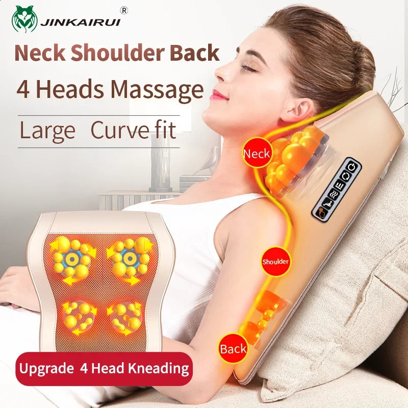Jinkairui 4-head electric neck back and waist care massage pillow with vibration finger pressure and infrared heating for both car and household use 2