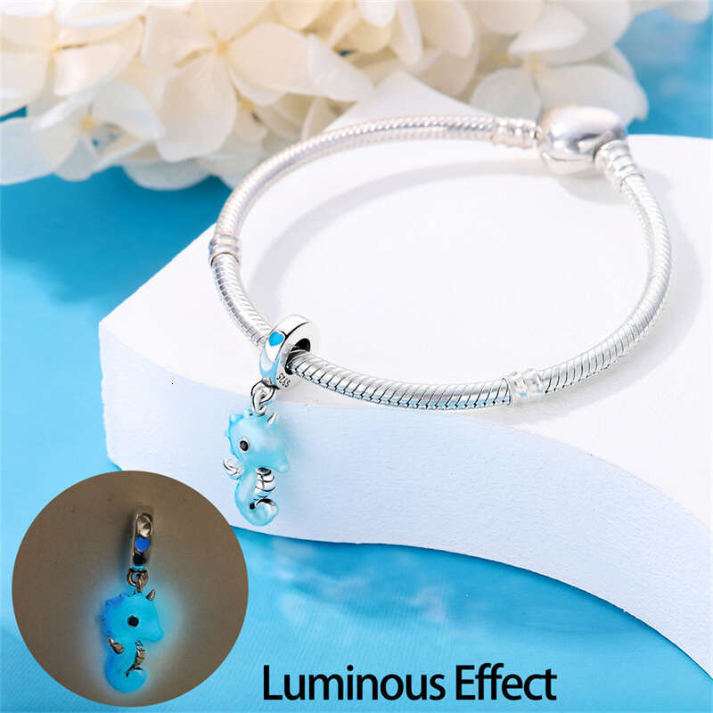 925 Silver Ocean Series Octopus Turtle Luminous Charms Fit Original Bracelet Charm Beads Necklace DIY Female Jewelry