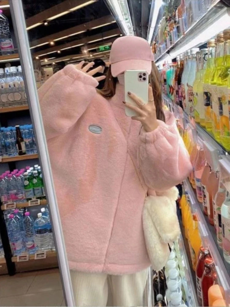 Womens Winter Coats Oversized Teddy Bear Sports Coat White Stand-up Collar Jacket Top Warm Thicken Fleece Faux Fur Coats Female 240911