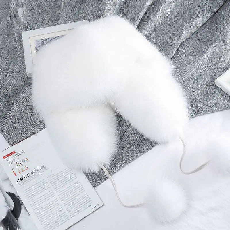 Real Fur 100% Fox Skin Russian Businessmen Pilot Bombers Full Mao Mens hat Ushanka Winter Ear Guard Hat Raccoon Fur Beanie hat 240910