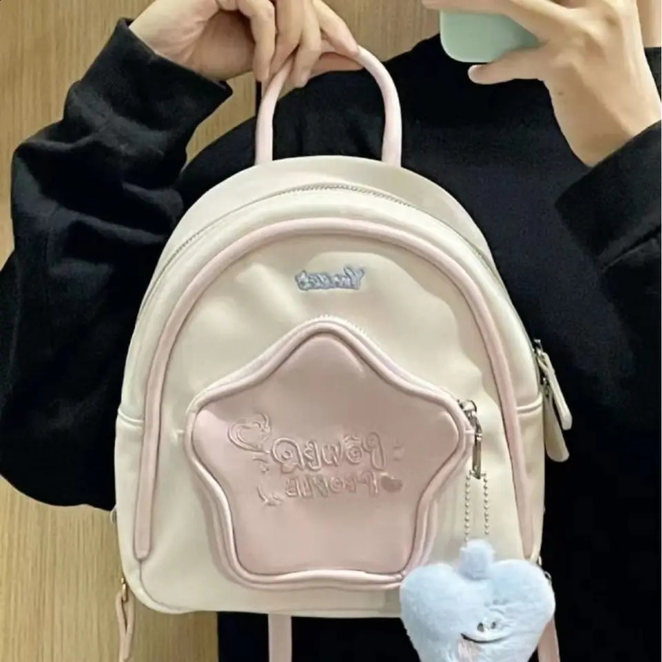 Cute womens backpack Korean style large capacity student zipper backpack canvas five point star student shoulder bag 240912