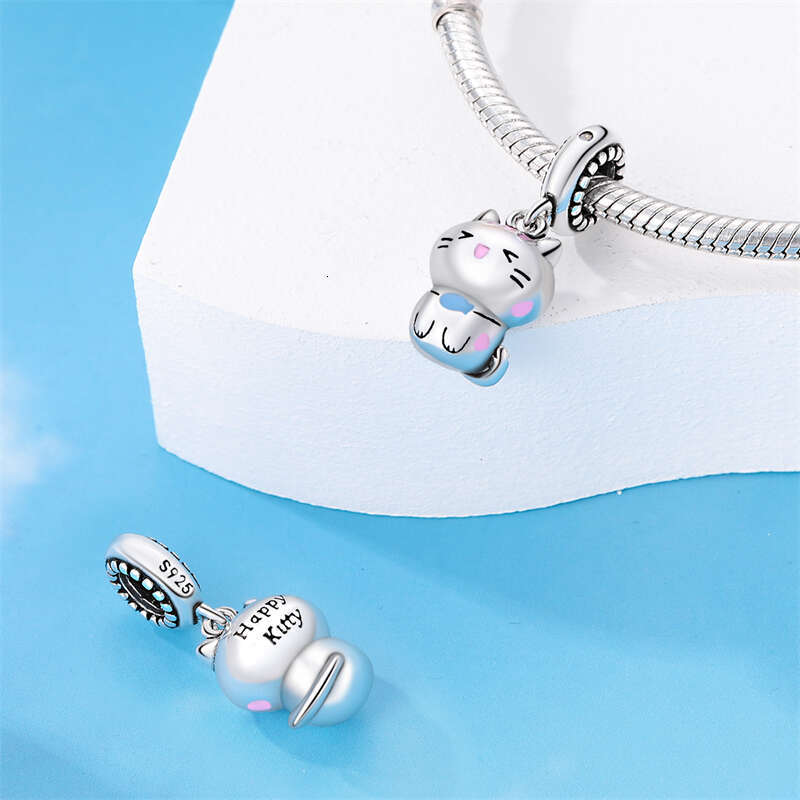 925 Sterling Silver Teacup Music Pink Cat Paw Charms Beads Fit Original Bracelet Fine DIY Cute Jewelry Gift
