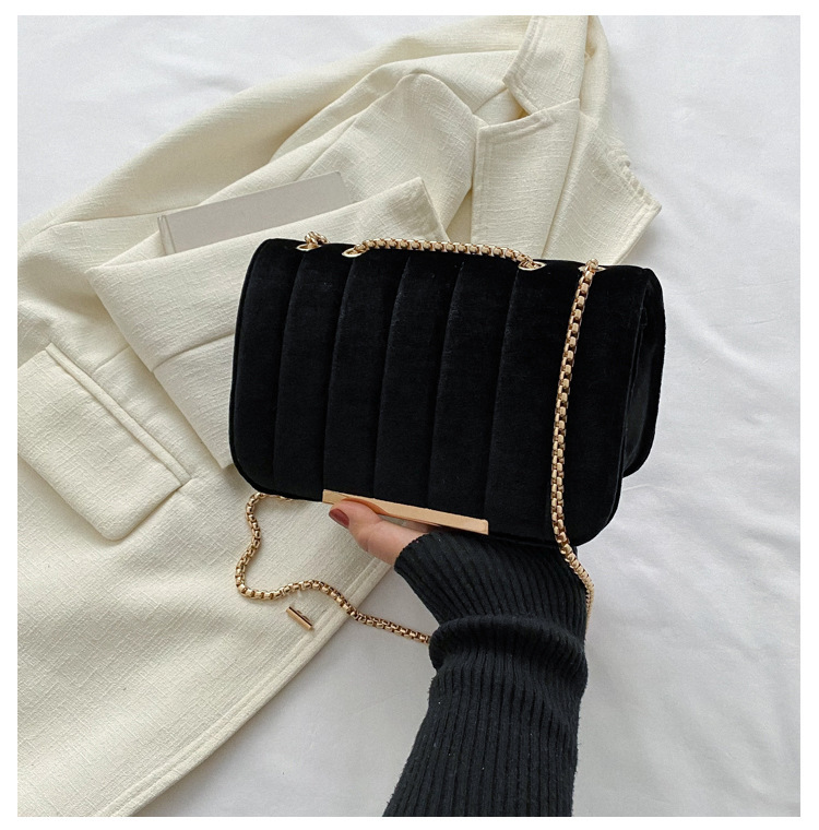 Bags Velvet Small Square 2024 Spring New Impression Gold Chain Single Shoulder Crossbody Bag Solid Color Handbag