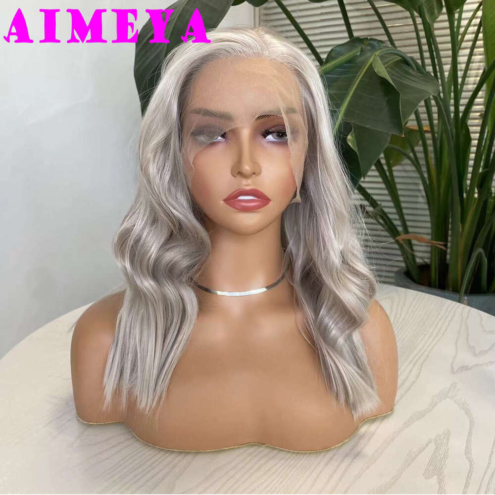 AIMEYA Ash Blonde Wave Synthetic Lace Front Short Bob Hair Wigs Heat Resistant Fiber Daily Use Cosplay Wig