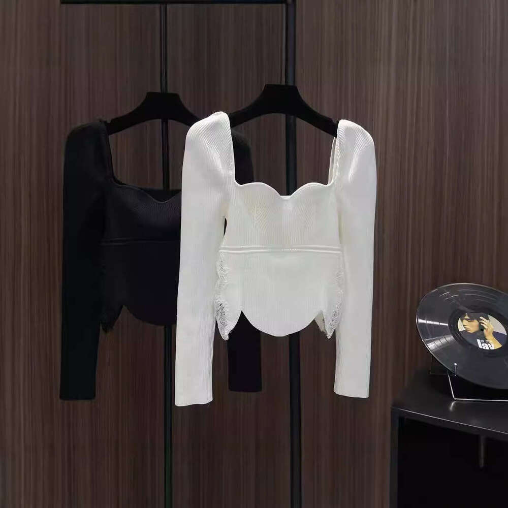 Bottom sweater for women, autumn and winter, stylish, slim fit, versatile, square neck, heart machine, collarbone, V-neck, long sleeved knitted sweate