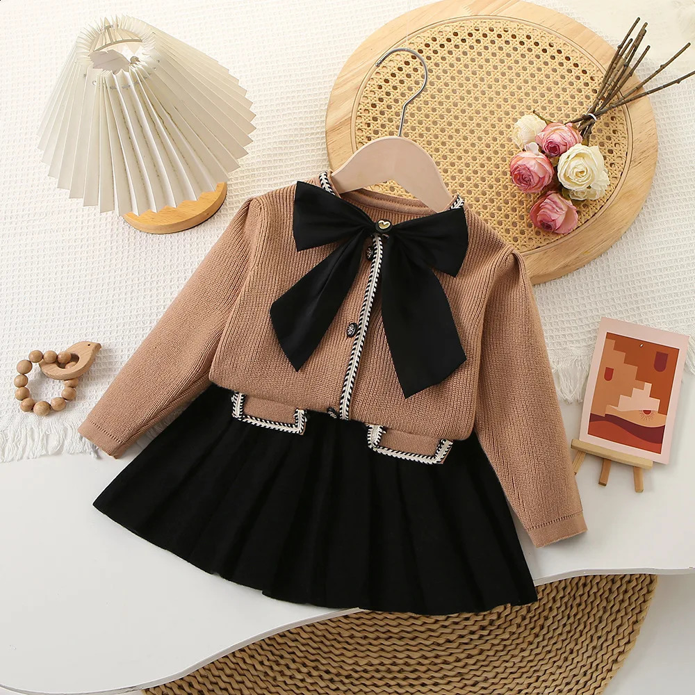 ed 2Pcs Tweed Clothes Sets Girl Fashion Fall Winter Children Suits for 1-8Ys Elegant Knitting Kids Princess Outfit 240913