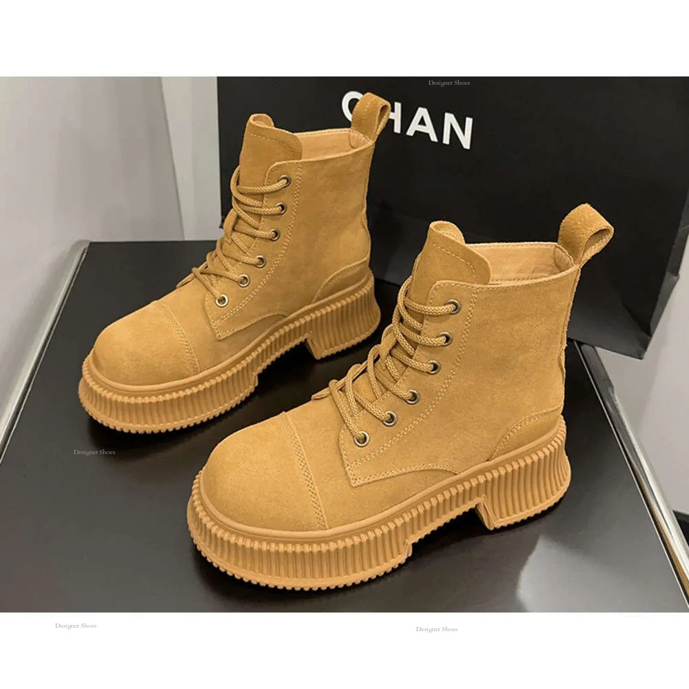 Yi Sister Xuan With The Big Yellow Boots British Style Retro Ankle Boots Desert Tooling Leather Within The Increase Martin Boots Women in