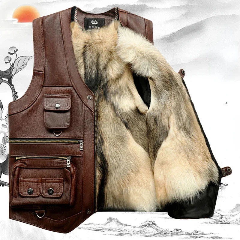 mens FAUX PU leather jacket loose top classic black sleeveless motorcycle jacket size mens business casual vest D16 240913