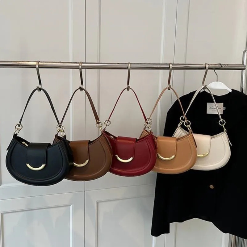 Petscog Handbags For Women Vintage Leather Clutch Bag Half Moon Underarm Shoulder Bags Fashion Handle Bag Female 240913