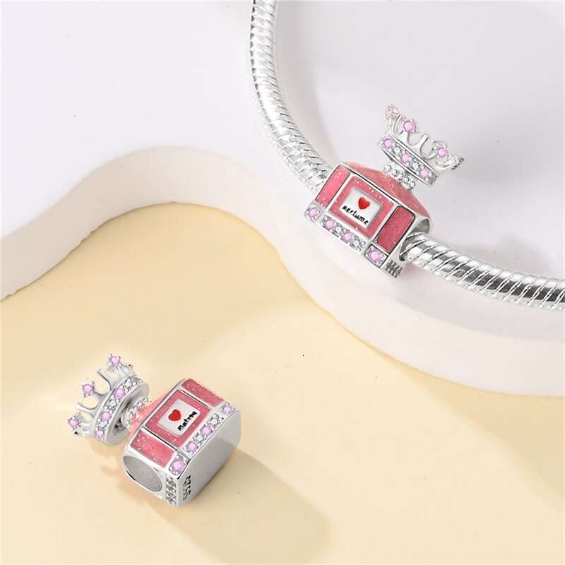 925 Sterling Silver Butterfly Crown Pink Perfume Bottle Charms Beads Fit Original Bracelets DIY Jewelry Gifts