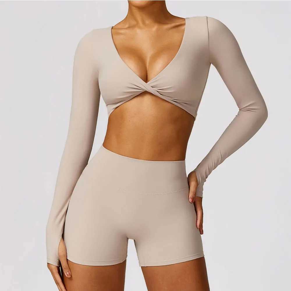 Womens Shirt Crop Top Fitness Shirts Gym Running Workout Long Sleeve Sports Top Woman Yoga Tops Activewear With Thumb Hole M240914