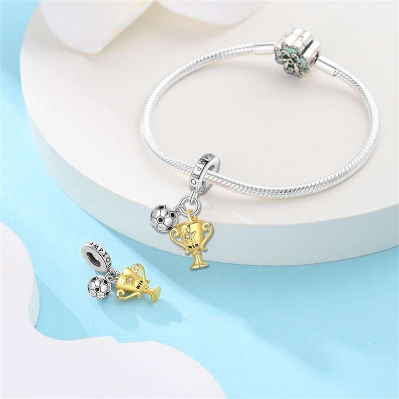 Sports Series Charm Jewelry Football Beads 925 Sterling Silver Pendant Fit Original Bracelets DIY Souvenir Gift
