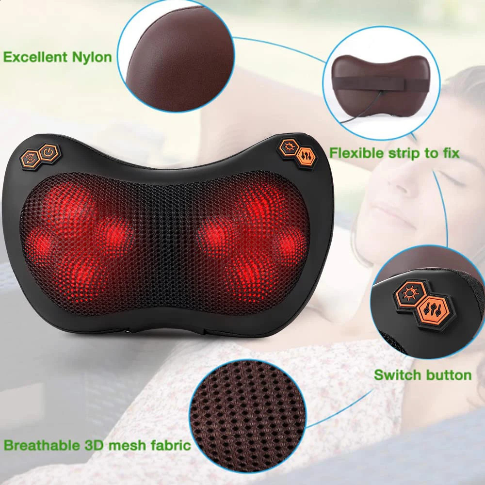 Massage Pillow Neck Massager Heating Car Pillow Finger Pressure Vibration Massager Neck Relaxation Muscle Massage 240914