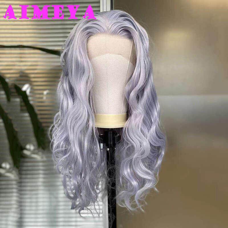 AIMEYA Light Grey Loose Curly Long Synthetic Front Wigs Heat Resiatant Sier Lace Daily Use Cosplay Wig