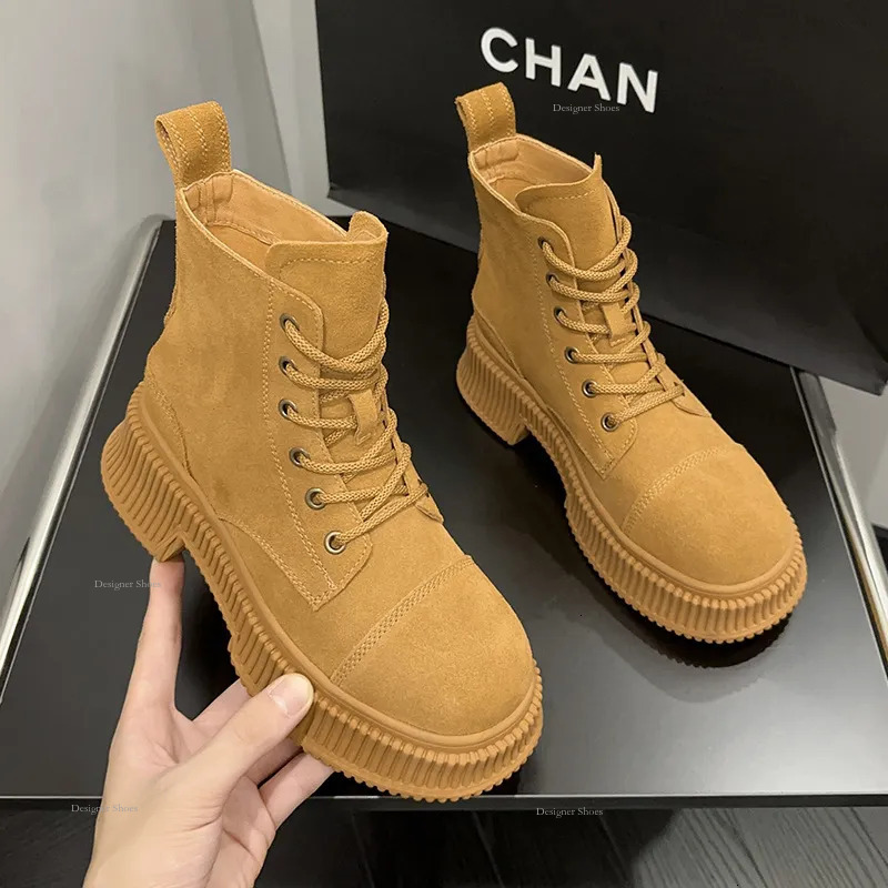 Yi Sister Xuan With The Big Yellow Boots British Style Retro Ankle Boots Desert Tooling Leather Within The Increase Martin Boots Women in
