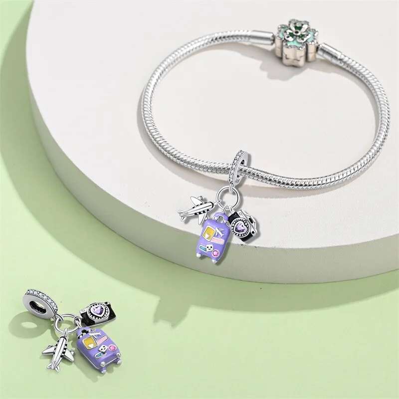 925 Sterling Silver Fashion Colorful Travel Lage Charms Beads Fit Original Bracelets DIY Anniversary Jewelry Gift