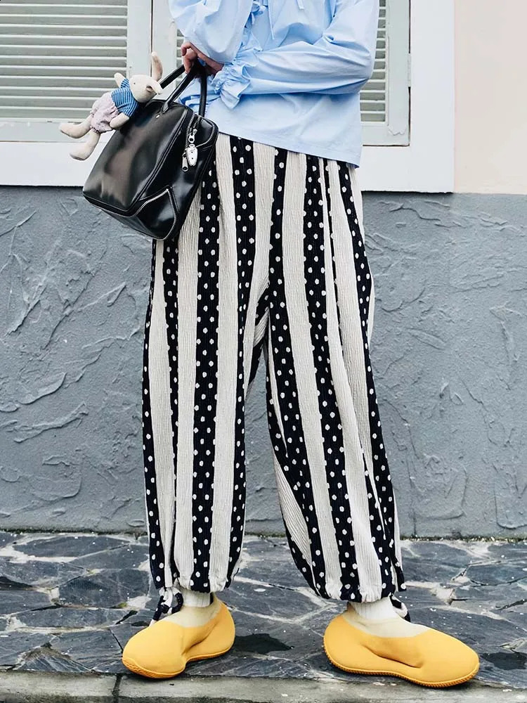 IMAKOKONI original n elastic waist striped pocket loose long leg pants one ninth 223763 240913