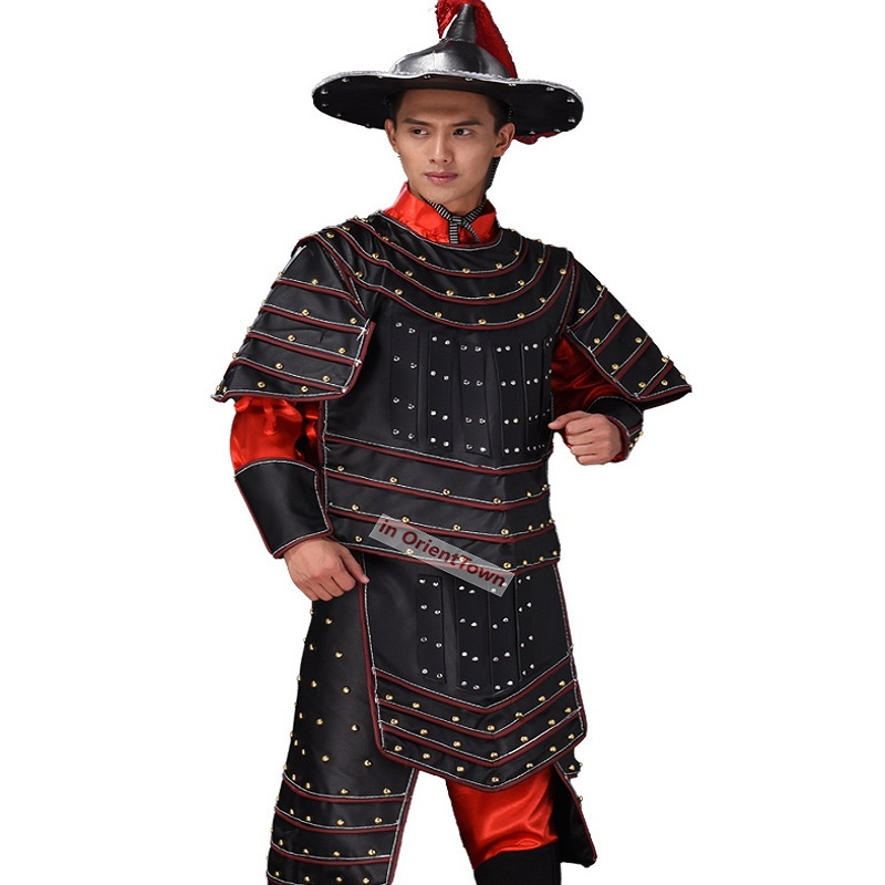 Ancient China Nan Bei and Ming Dynasty Clothing Male General Armor Stage Costume Black Warrior Battle Robe Performance Costume