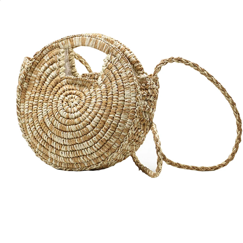 Summer round straw bag small womens ner handbag Bohemian shoulder cross body travel beach 240913