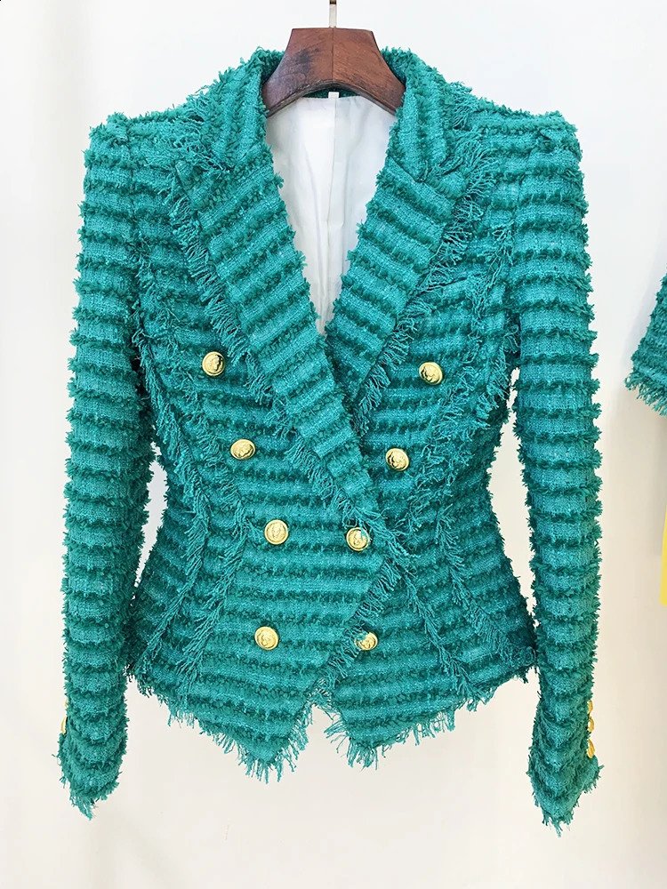 High Streets latest F/W jacket for womens slim fit tassel ruffled coarse tweed jacket 240906