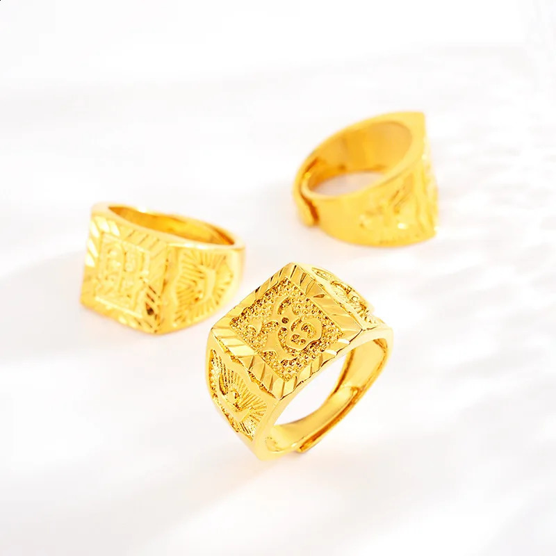 High quality AU999 gold ring rich mens 24K pure tycoon jewelry boss wealth gift 240912