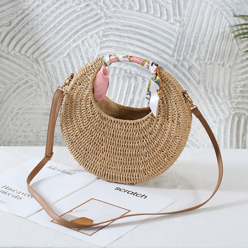 2024 New Summer Beach Grass Diagonal Straddle Weaving Women's Bag Circular Handbag Versatile