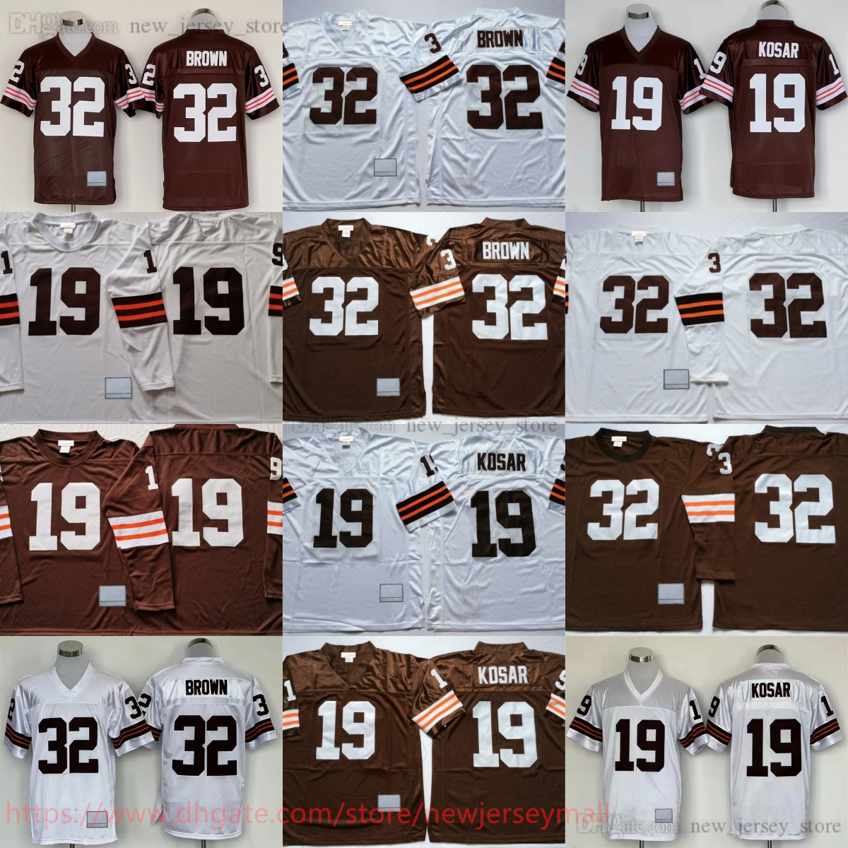College 1964 Throwback Football 32 JimBrown Jersey Retro Stitched 19 BernieKosar Jersey Vintage Breathable Sport Long Sleeve