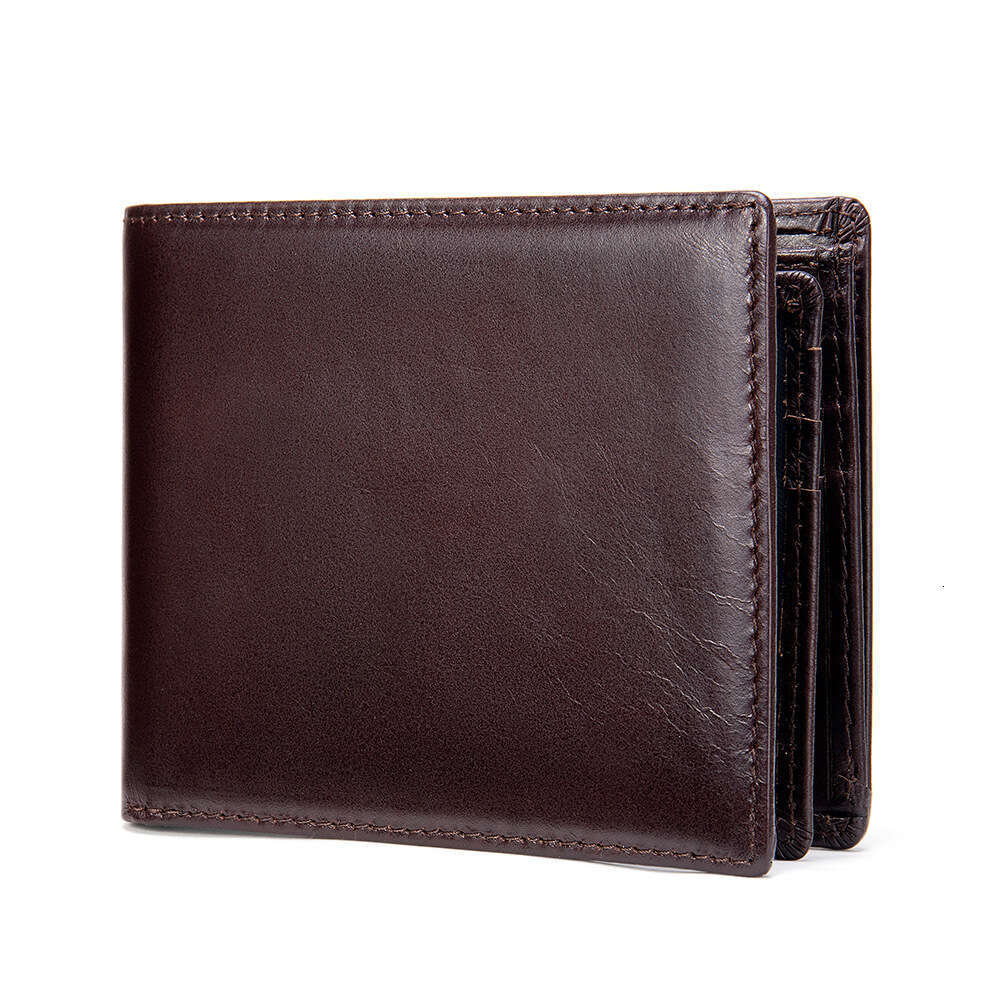 AMZZ Men's leather short zero wallet, handmade cowhide anti-theft card swipe bag