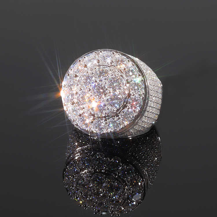 Hip Hop Style Iced Out Ring Round Brilliant Cut VVS Moissanite Gold Plated Sterling Silver Ring For Men