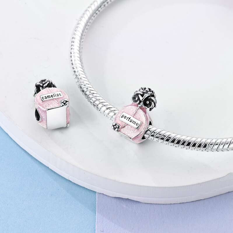 925 Sterling Silver Butterfly Crown Pink Perfume Bottle Charms Beads Fit Original Bracelets DIY Jewelry Gifts