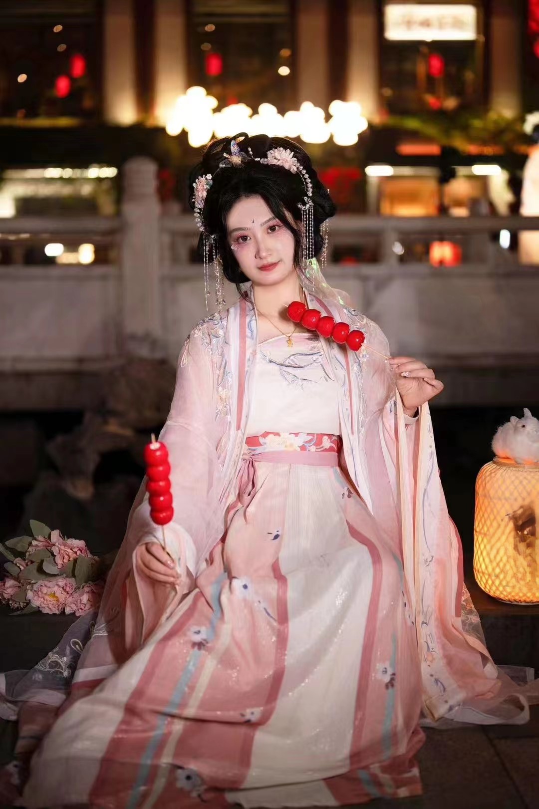 Chang'an Style Hanfu Women's Hezi Skirt - Tang Dynasty Embroidered Qi-Chest Ruqun with Large Sleeves - Photoshoot