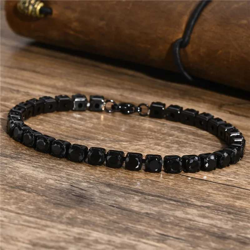 Modyle 5mm Mens Tennis Chain Bracelet Womens Black Stainless Steel Zirconia Chain Bracelet Classic Simple Neutral Jewelry Gift W240914