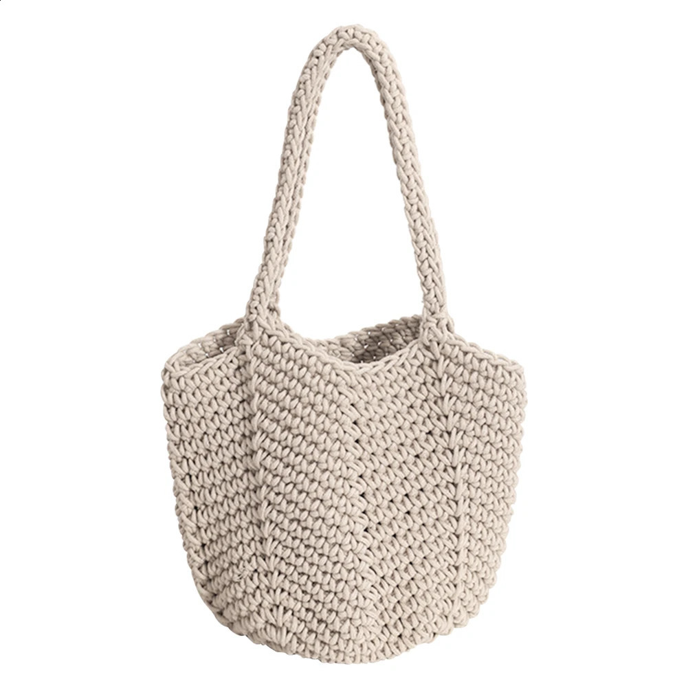Korean woven handbag retro knitted summer casual simple solid color elegant portable seaside vacation 240913