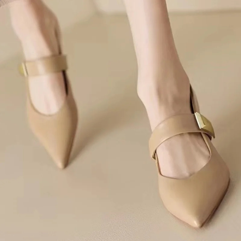 Fashion Womens Mary Jane Shoes Pointed Toe High Heel Stiletto Metallic Trim Elegant Shoes Zapatos Mujer Elegant Ladies 240904